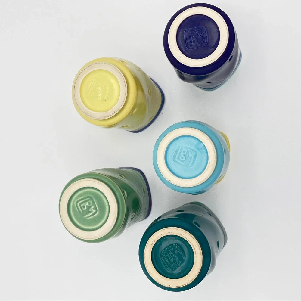 Studio Pottery Dimple Tumblers Set of 5 Handcrafted Colorful Ceramic Cups BM